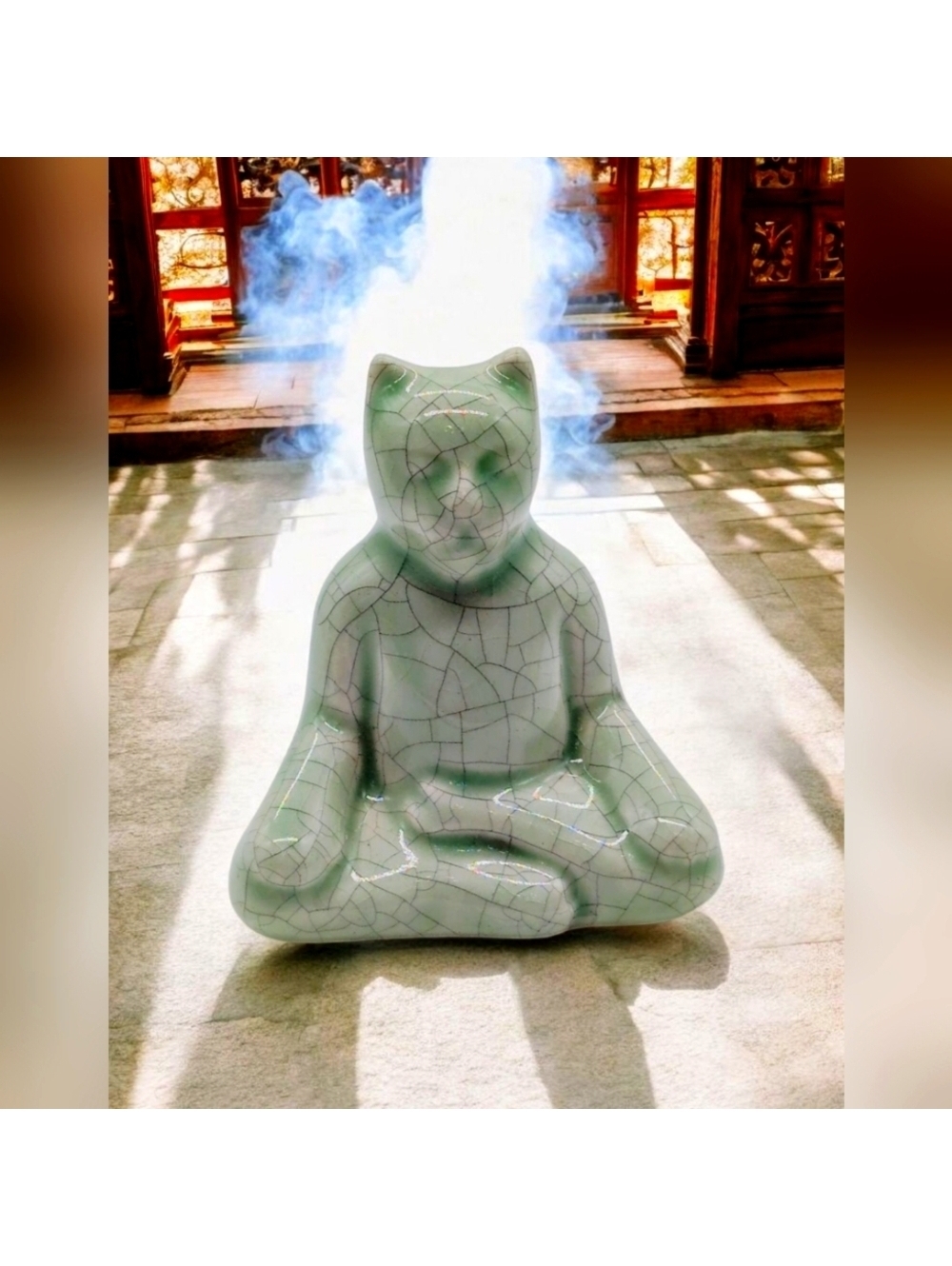 Venice Clay Gary Steinborn Zen Cat Ceramic Sculpture Crackle